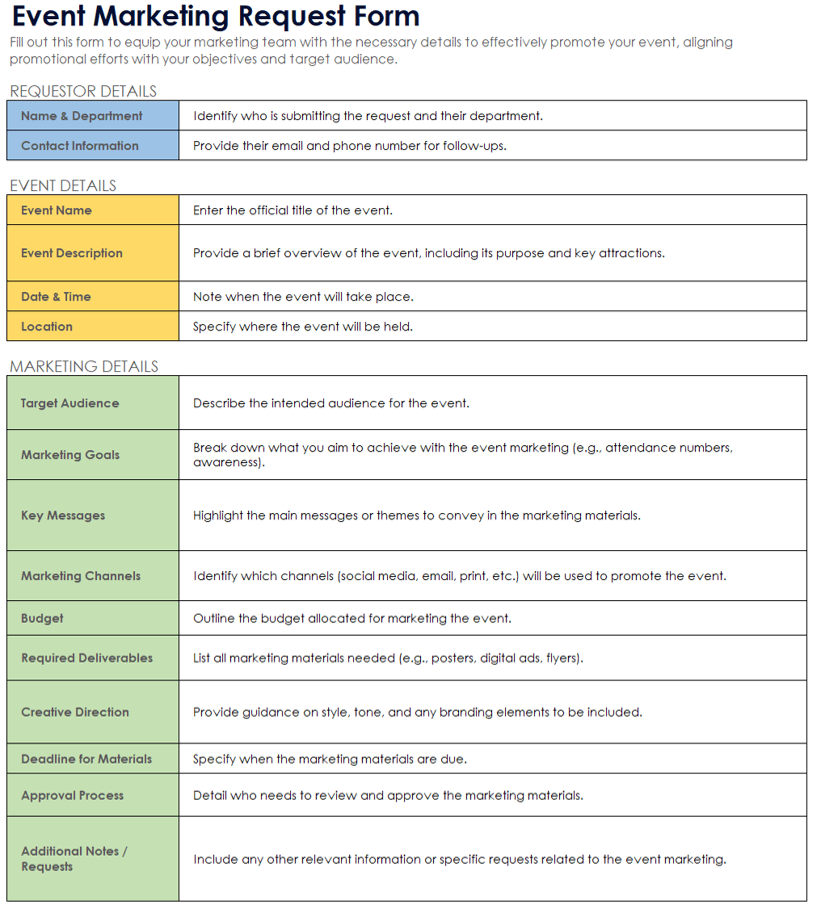 Free Marketing Request Forms Templates Examples