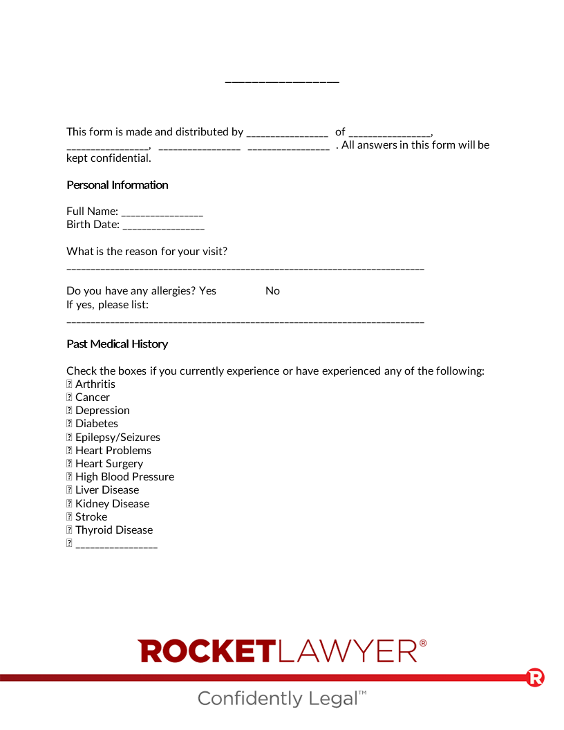 Free Medical History Form Free To Print Save Download