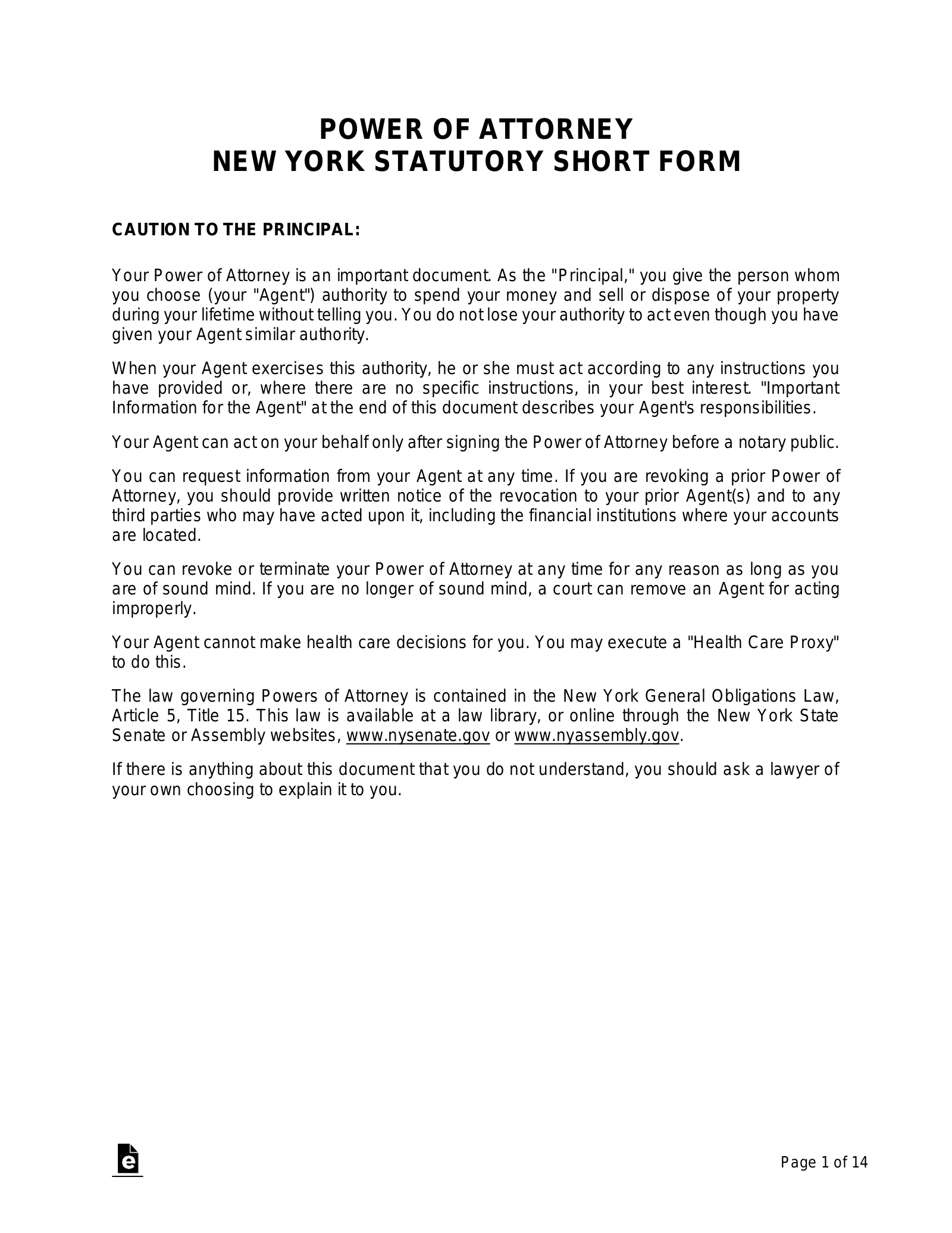 Free New York Power Of Attorney Forms 10 Types PDF Word EForms