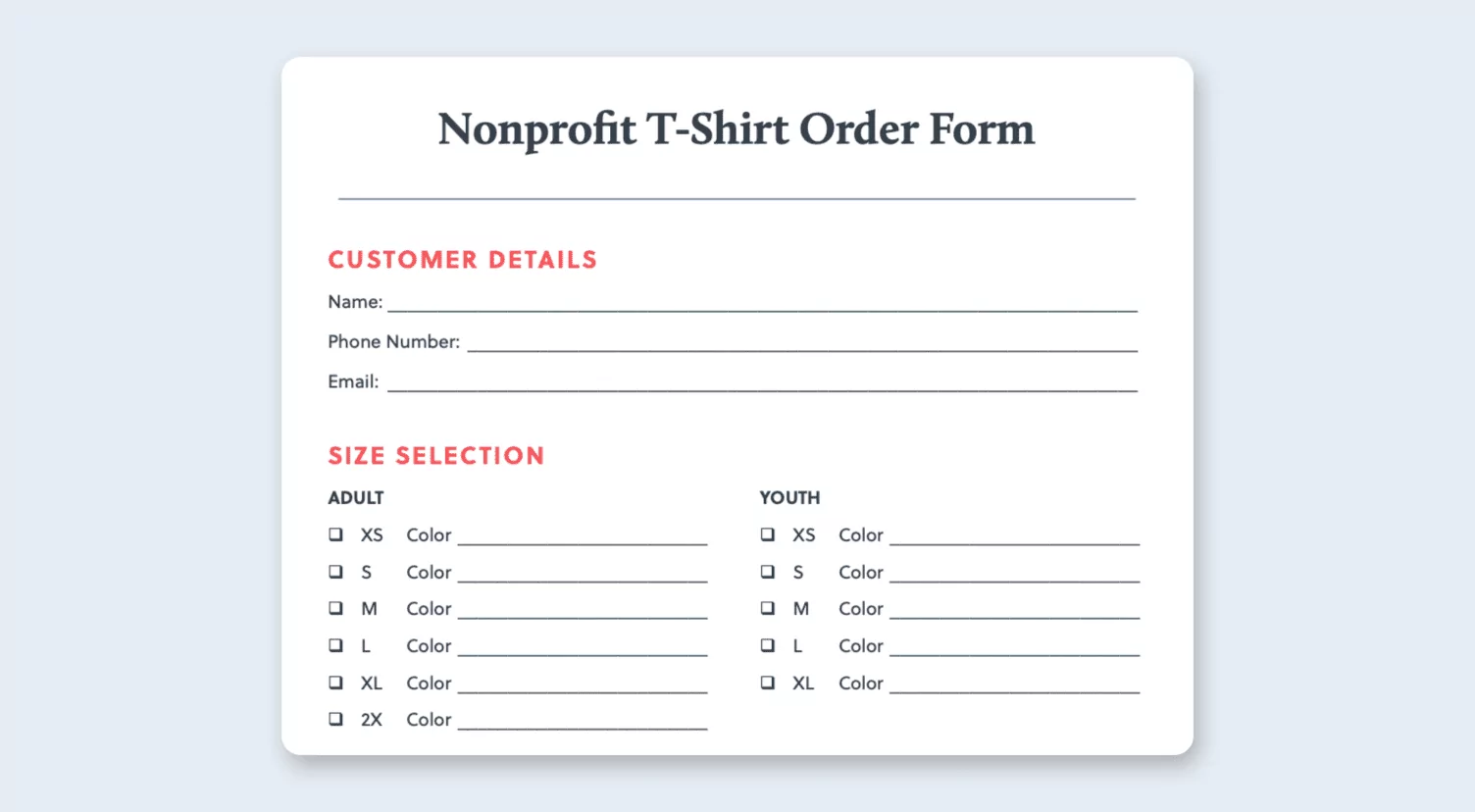 Free Shirt Order Form Template