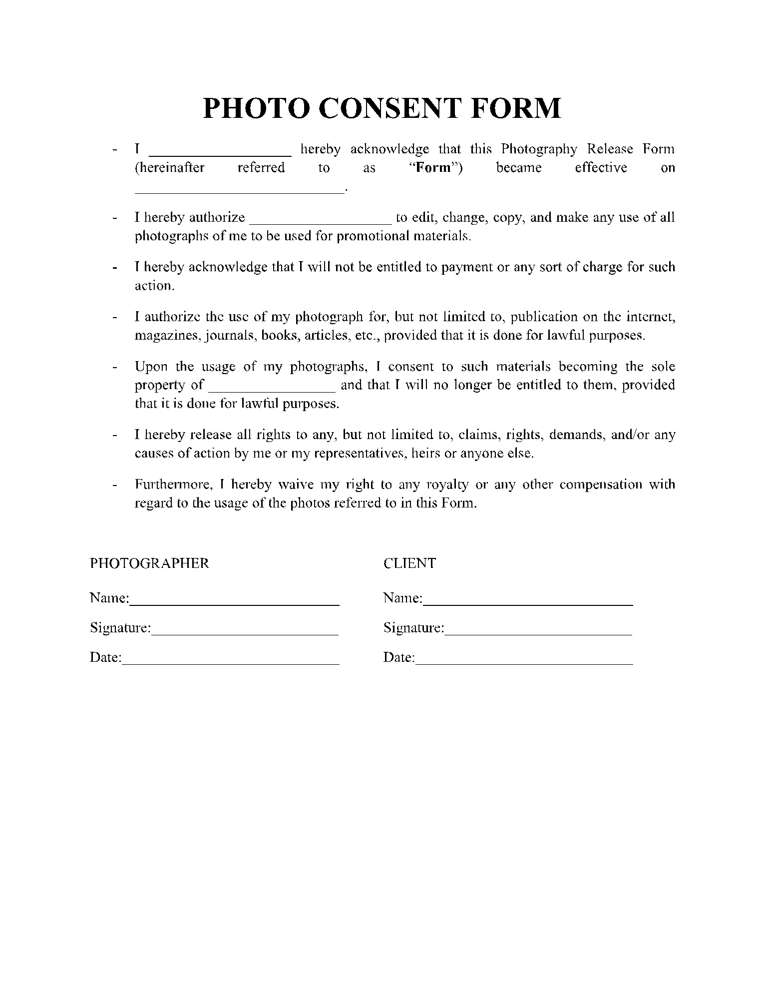 Free Photo Consent Form Template In 2021 CocoSign