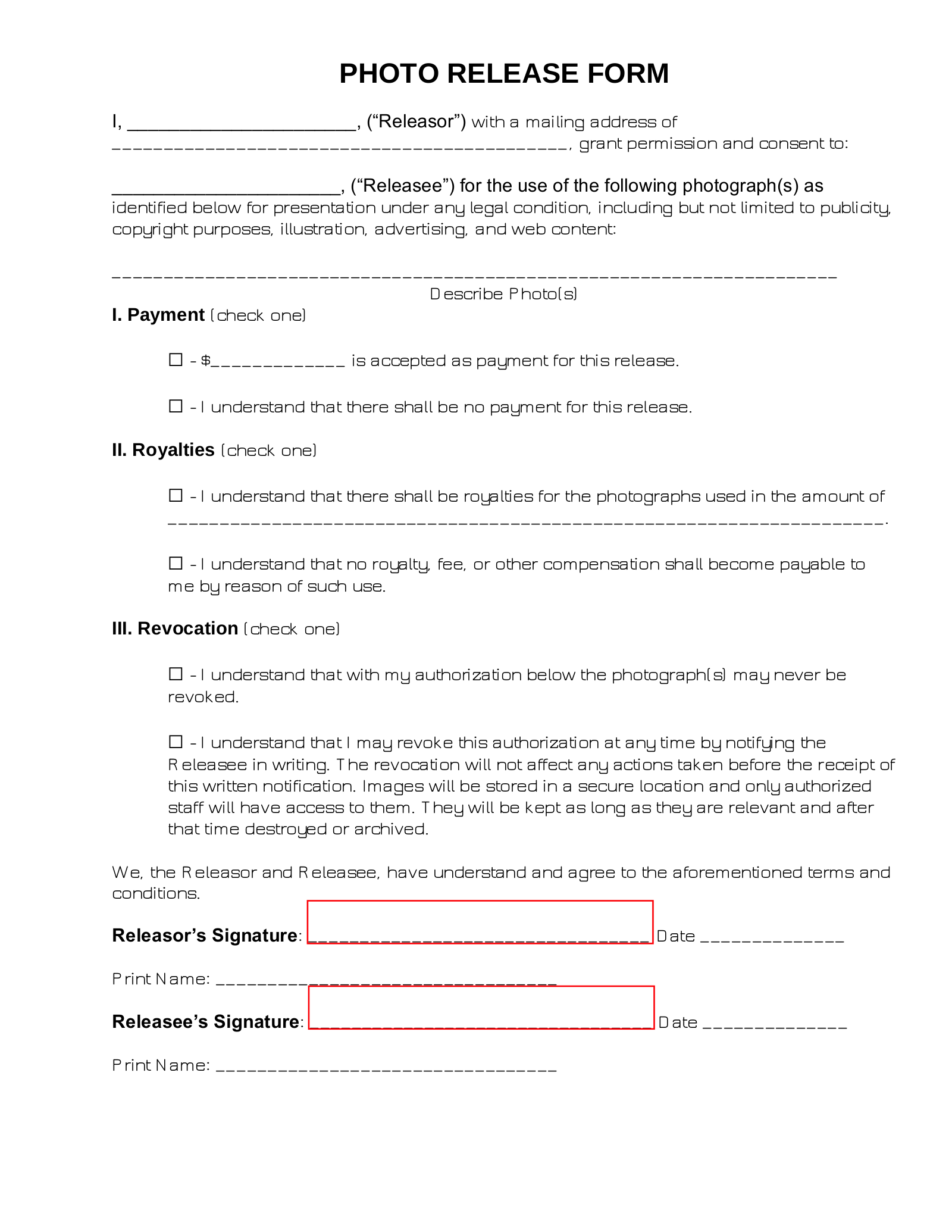 Free Photo Release Forms 7 PDF Word EForms