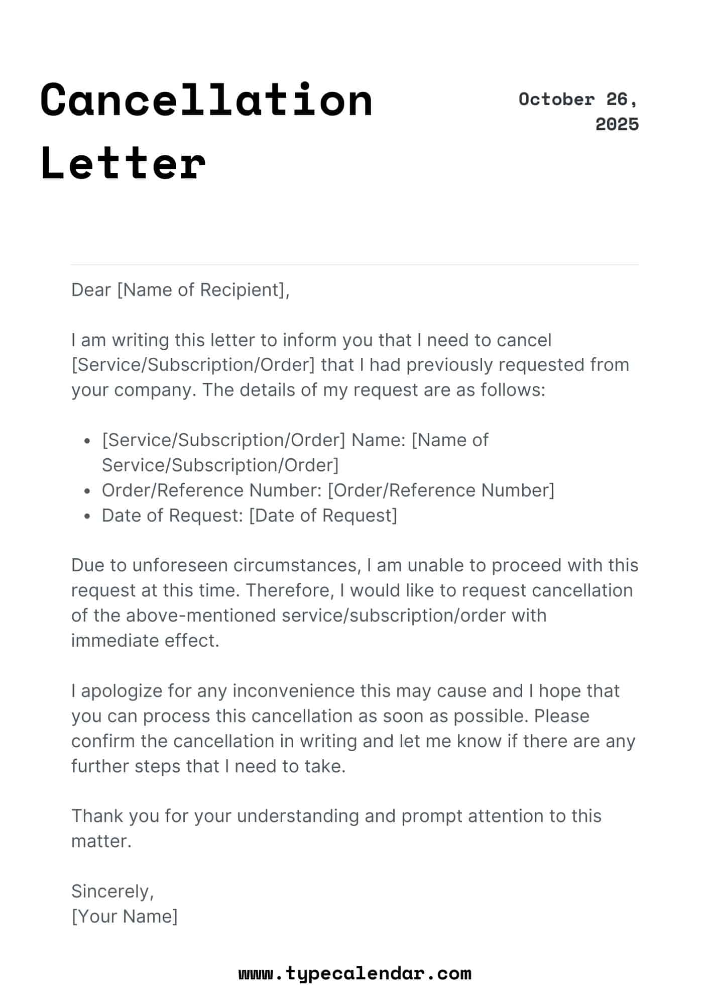 Free Printable Cancellation Letter Templates PDF Word 
