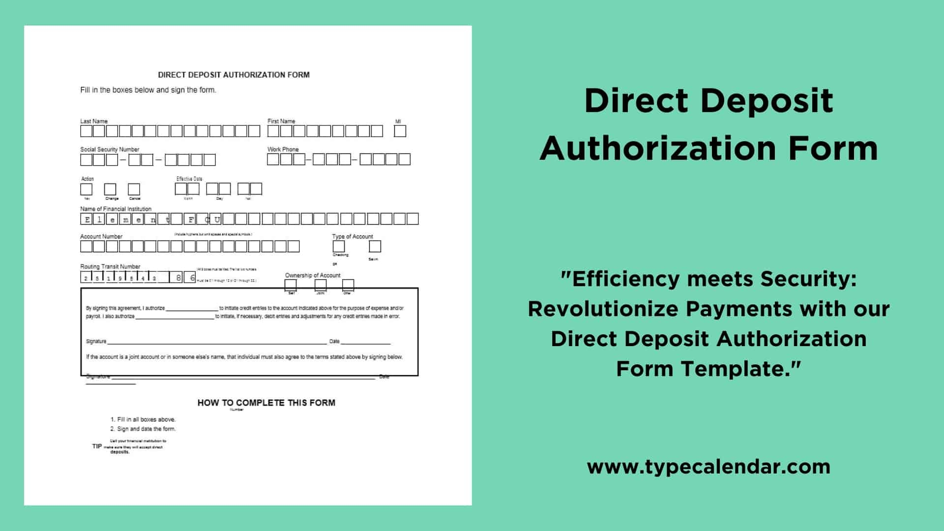Employee Direct Deposit Form Template
