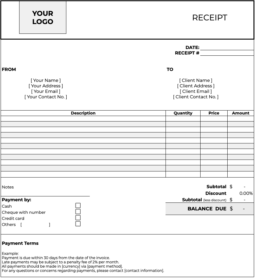 Free Professional Delivery Receipt Templates Bookipi