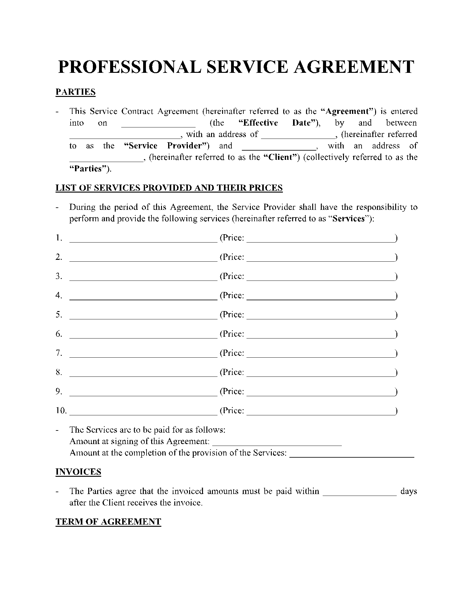Free Professional Services Agreement PDF CocoSign