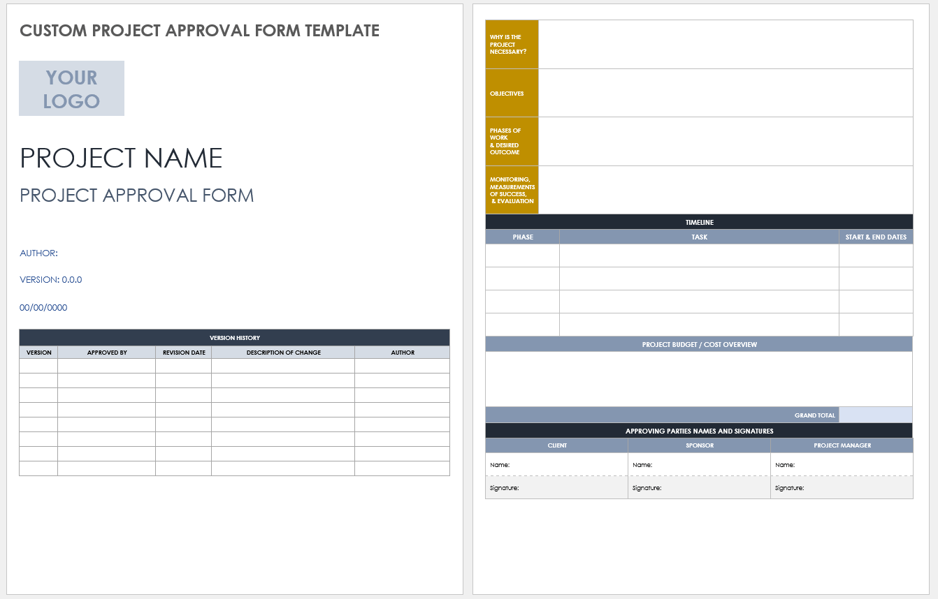 Free Project Approval Forms Templates Smartsheet