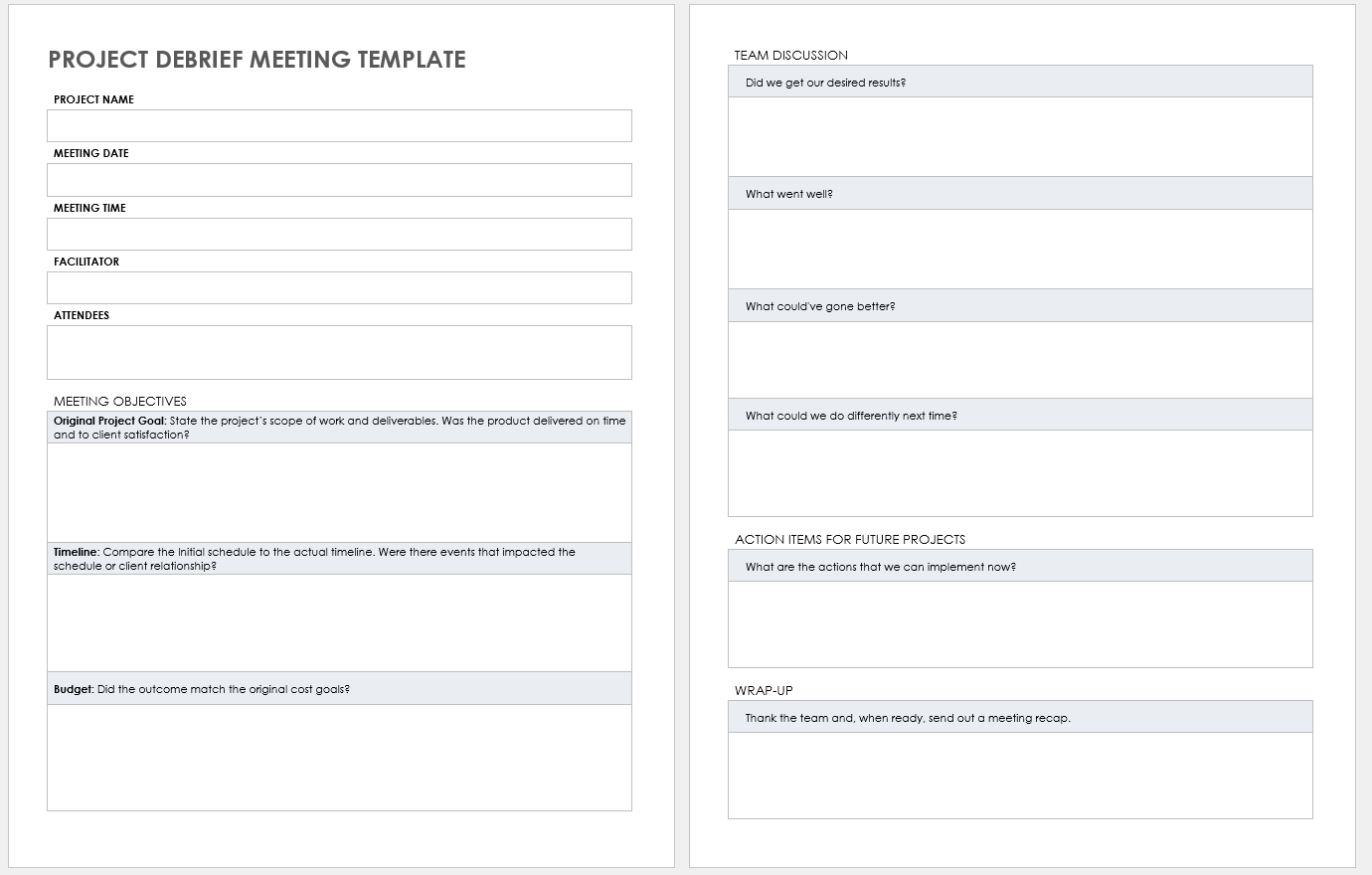 Free Project Debrief Templates Smartsheet