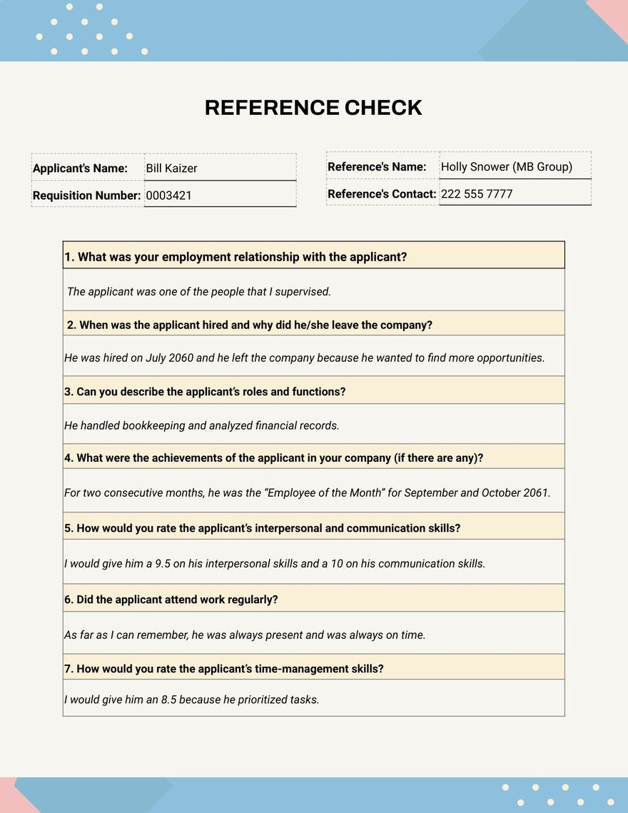 Free Reference Check Template In Illustrator Word PSD Download Template