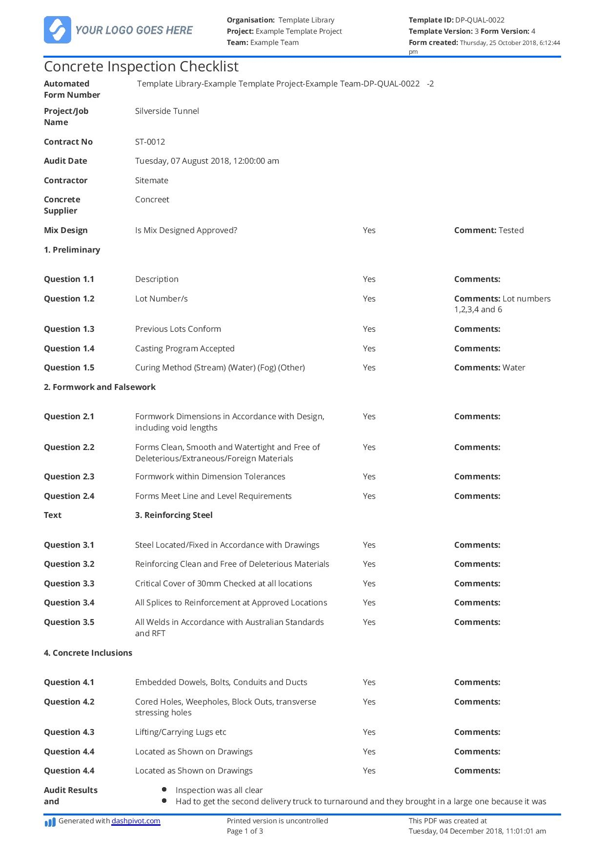 Free Site Inspection Template Better Than Word Doc PDF And Excel