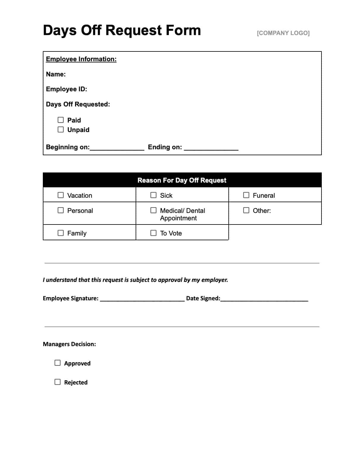 Free Time Off Request Forms Download In PDF Office Or GDocs 