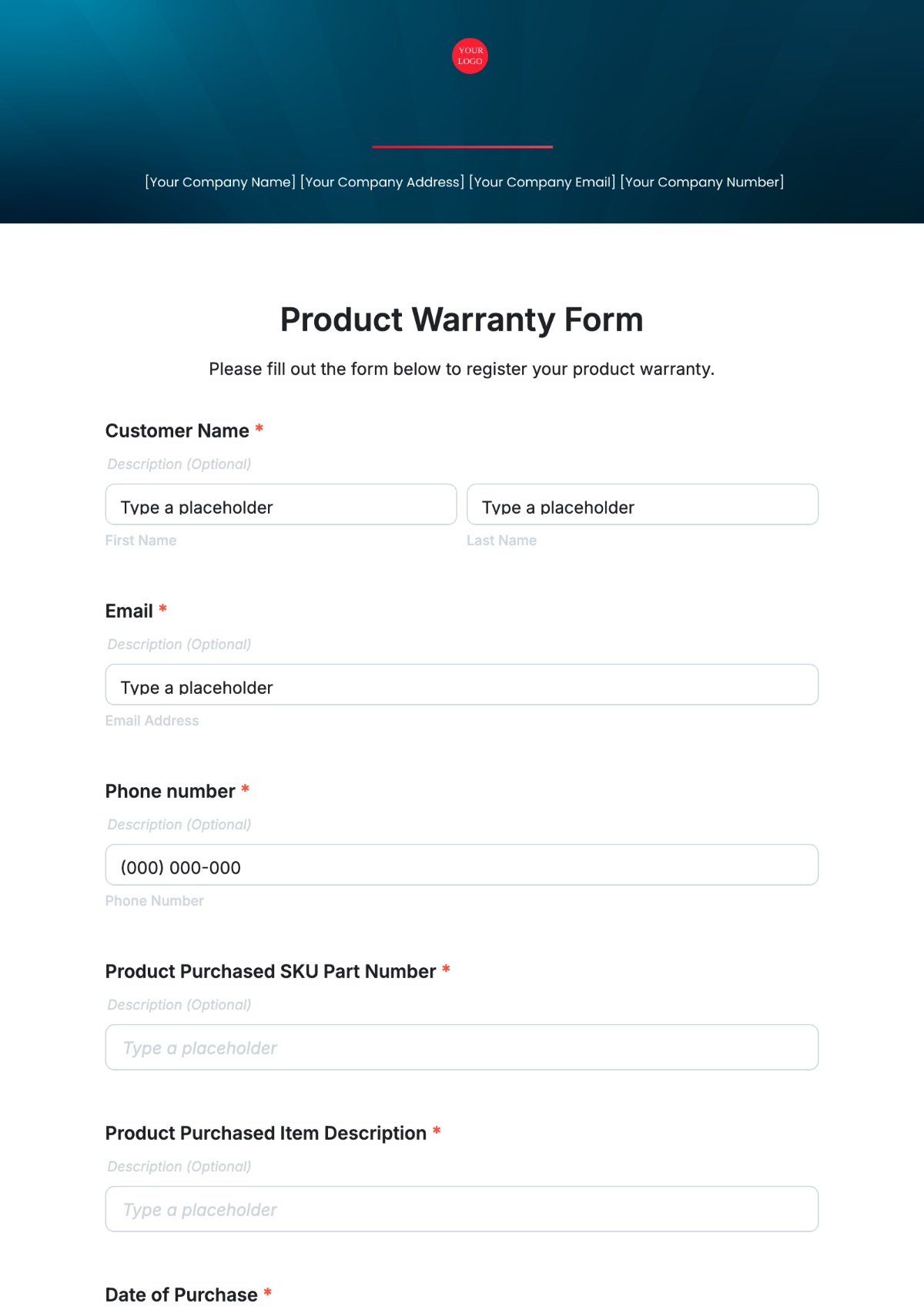 Warranty Form Template