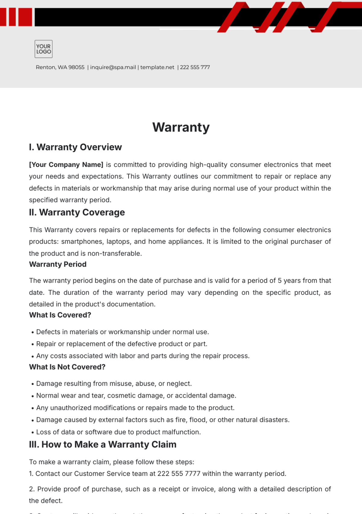 Free Warranty Templates To Edit Online Print