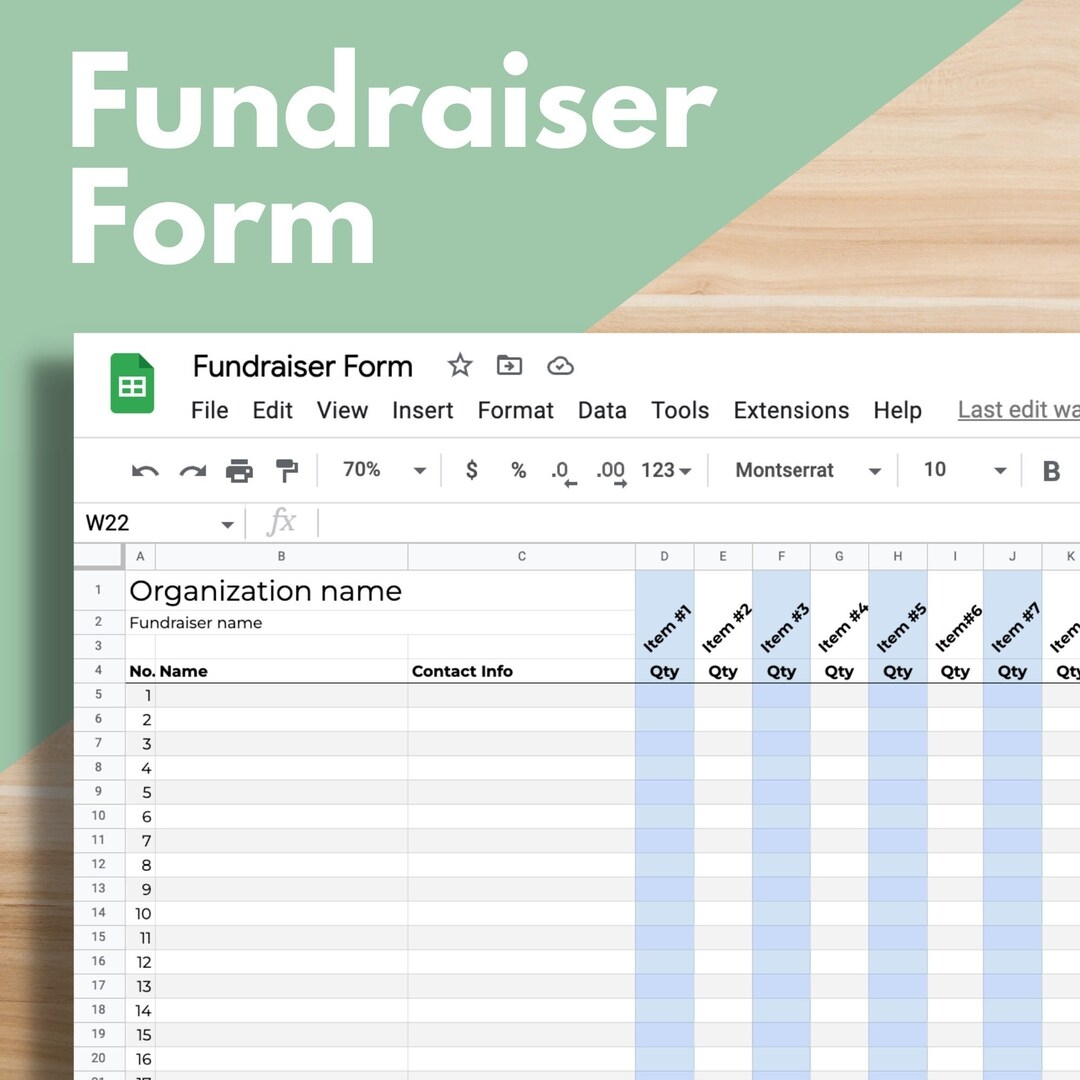 FUNDRAISER FORM For Excel Or Google Sheets Then Print Etsy