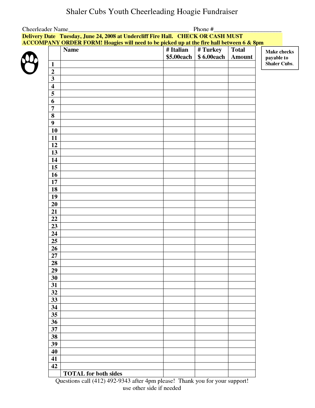 Free Fundraiser Order Form Template