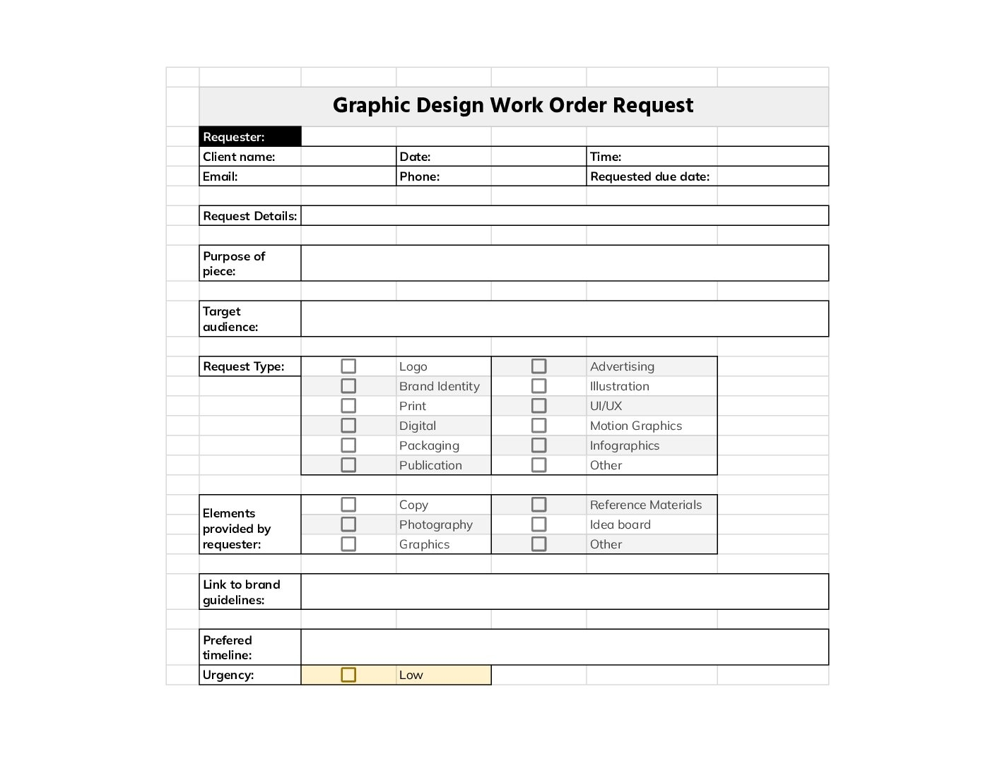 Graphic Design Work Order Request Template PDF Excel Word 