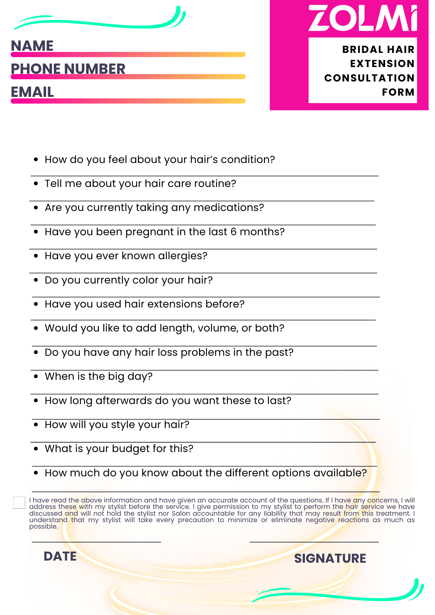Hair Salon New Client Form Template