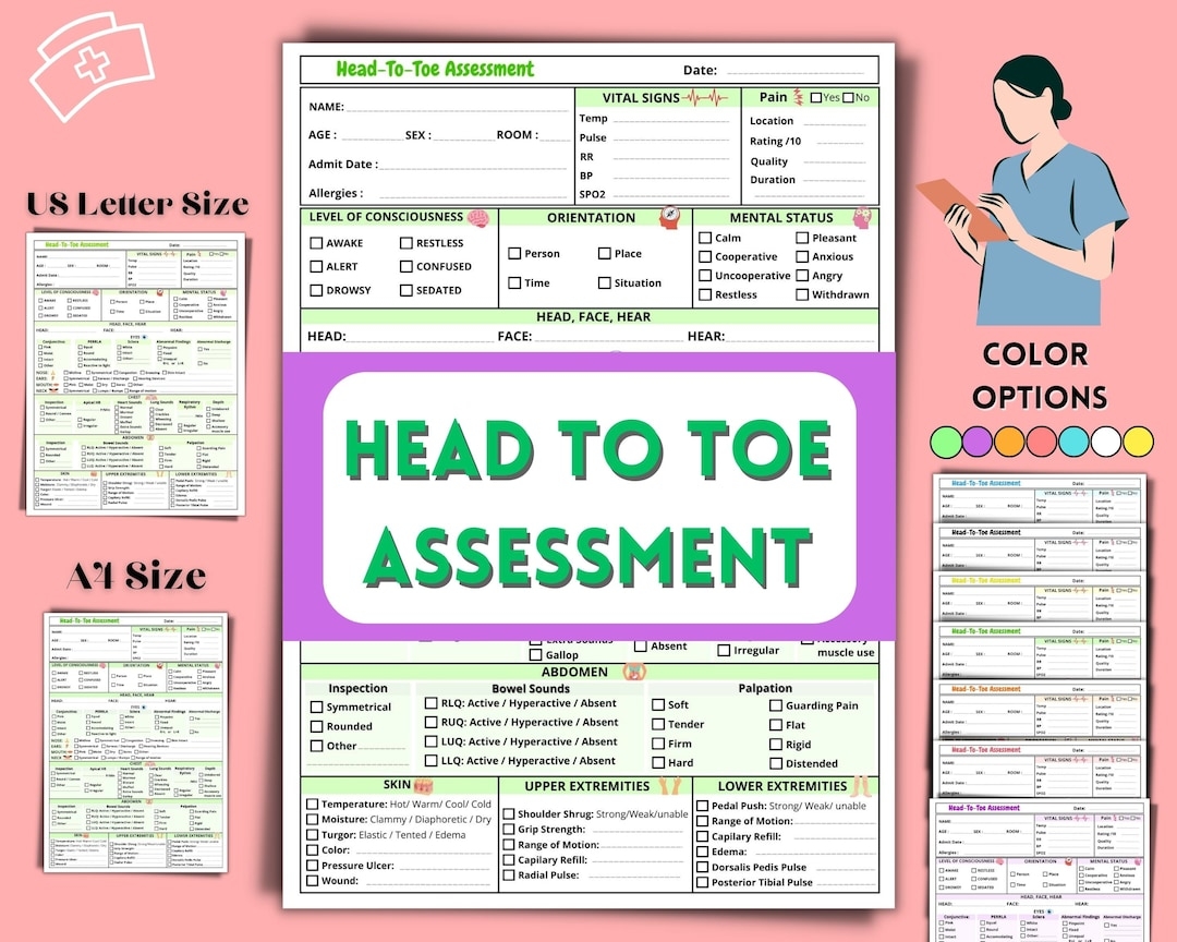 Head to toe Assessment Template checklist Health Assessment Cheat Sheet Nursing Student Study Guide Nursing Digital Notes Etsy