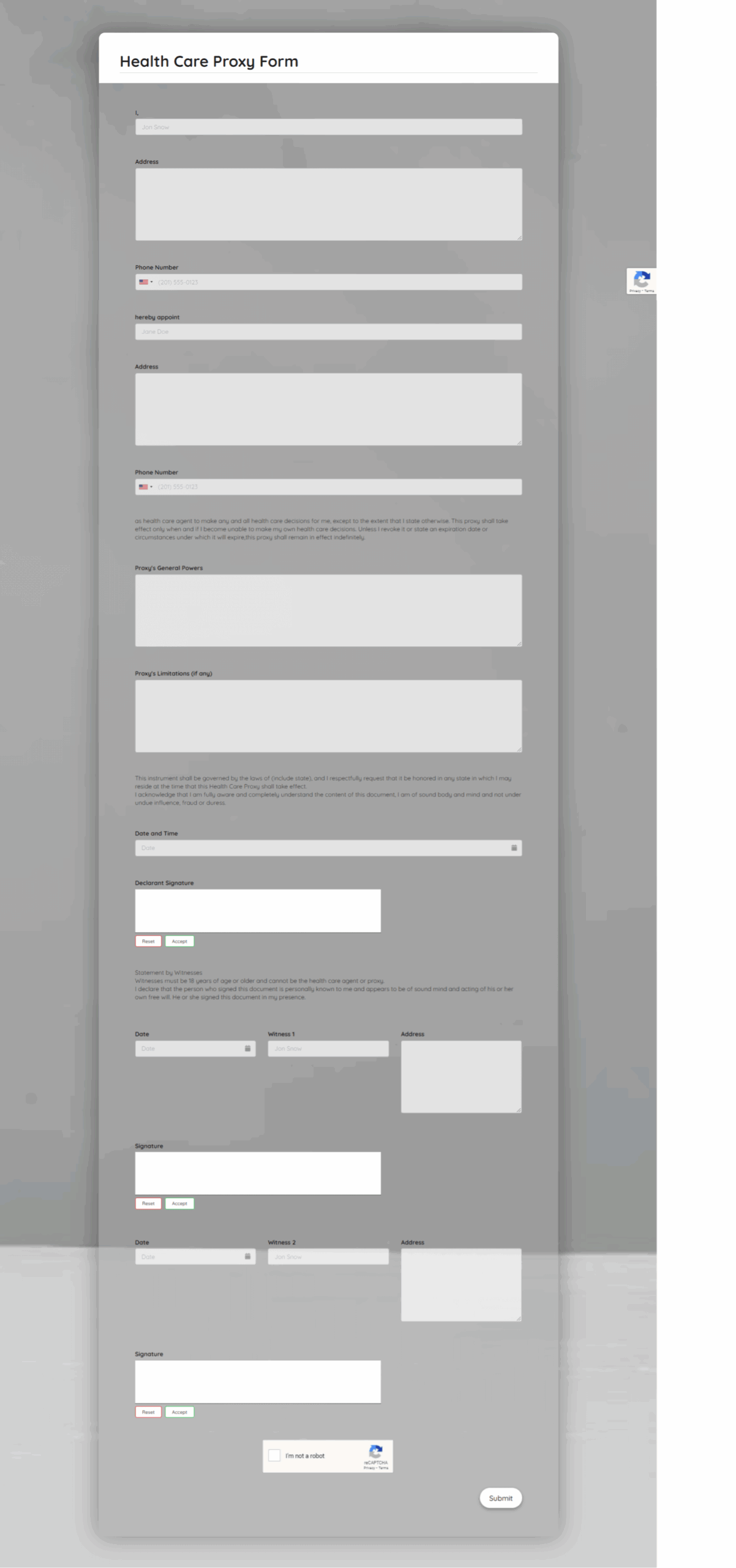 Health Care Proxy Form Template Formplus