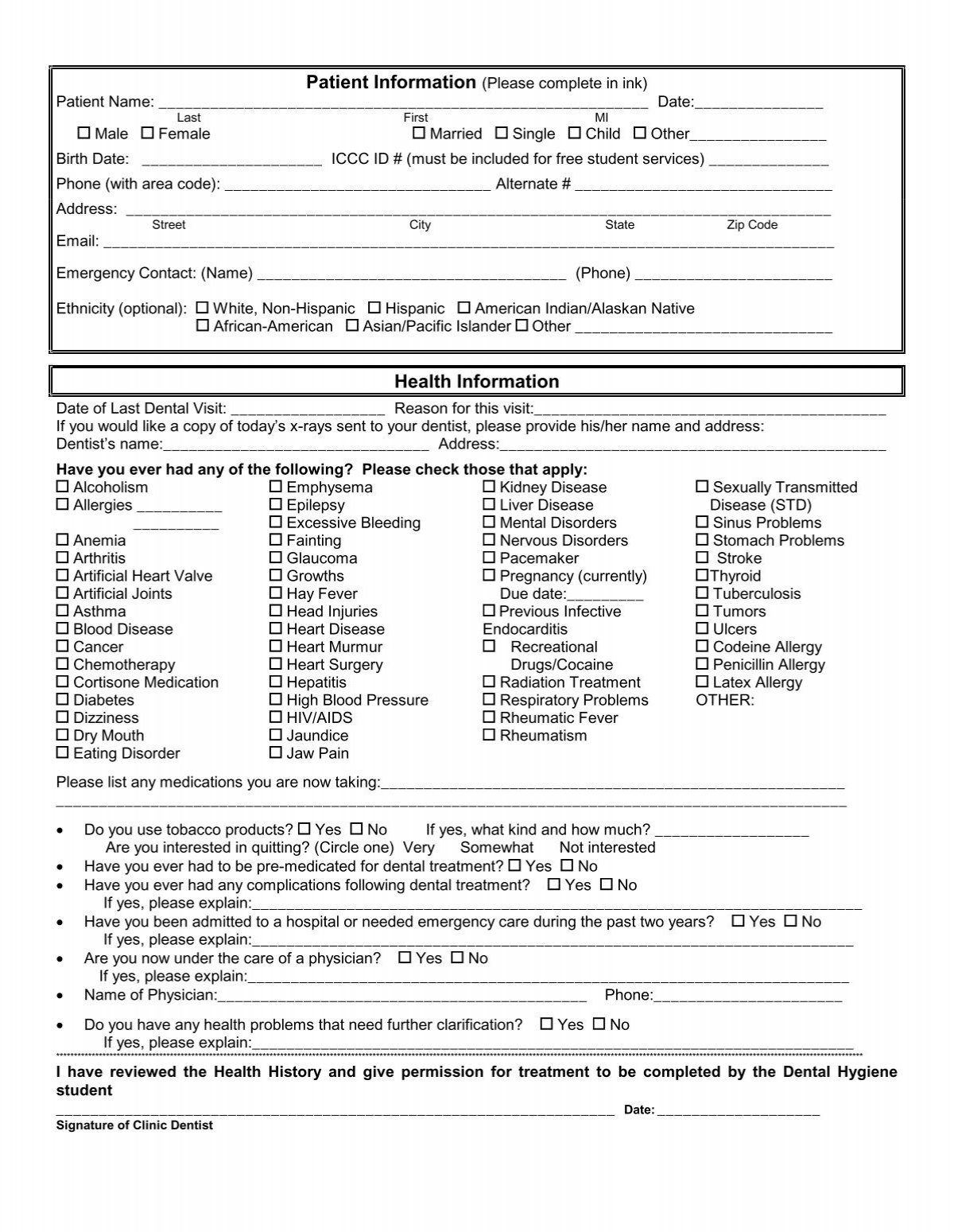 Health History Form