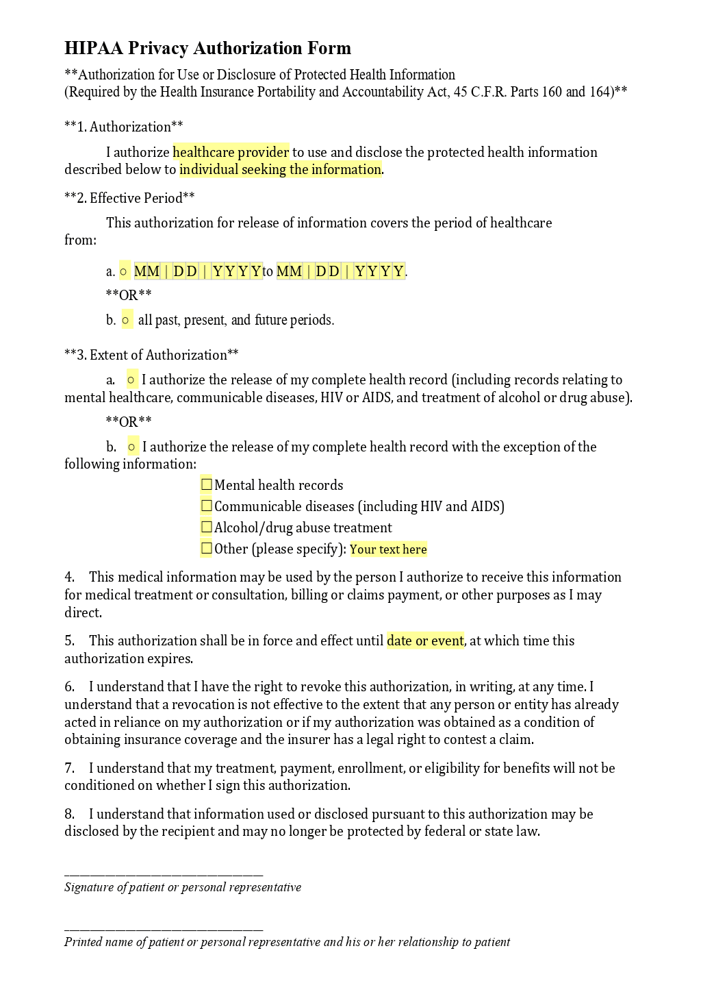 Hipaa Authorization Form Template