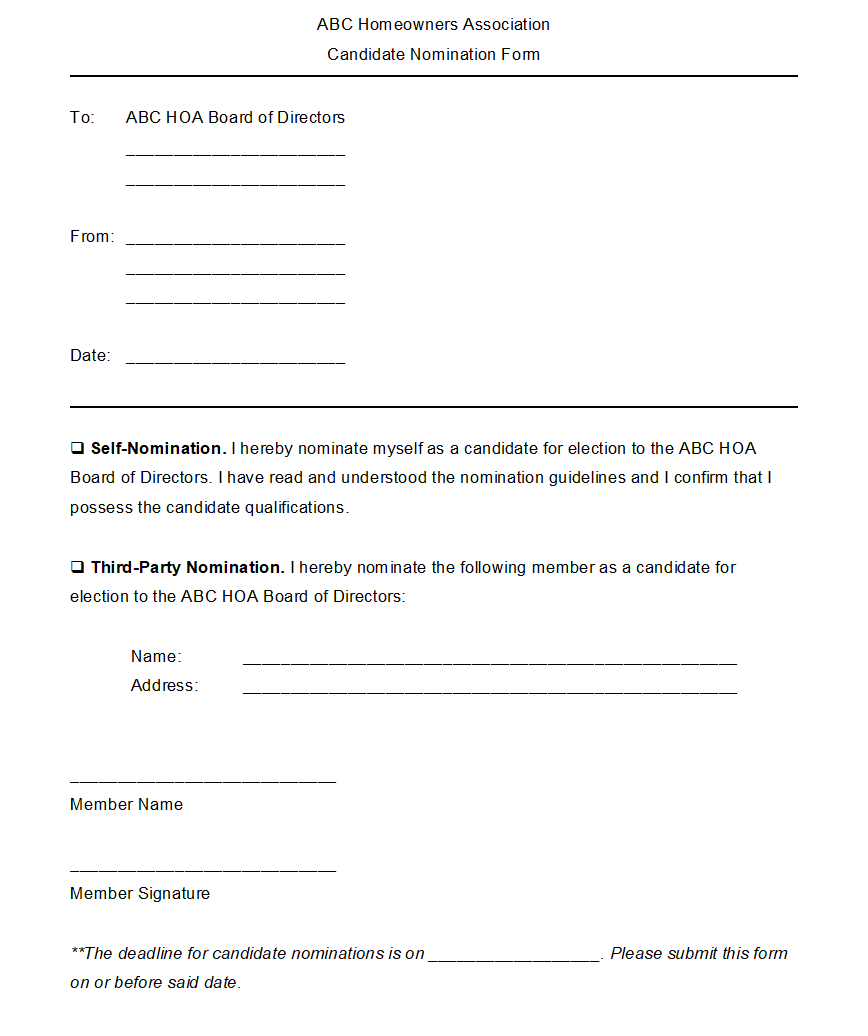 HOA Candidate Statement For Board Nominations CMG