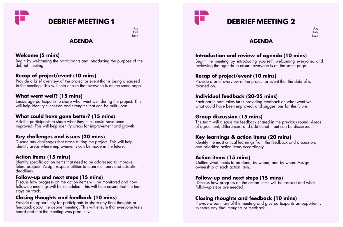 Debriefing Template Form