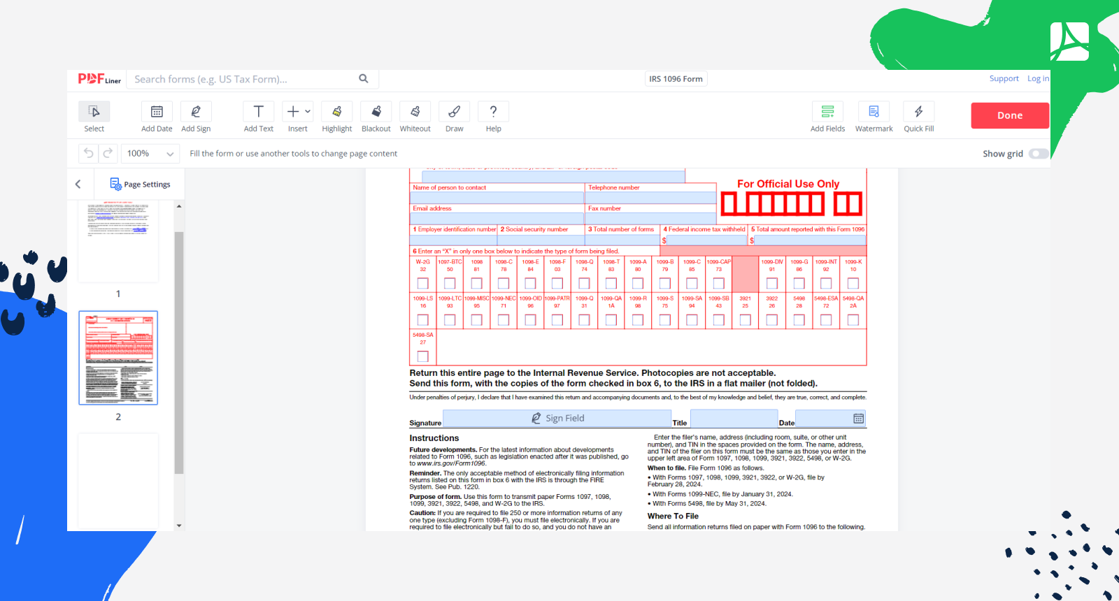 1096 Template For Preprinted Forms