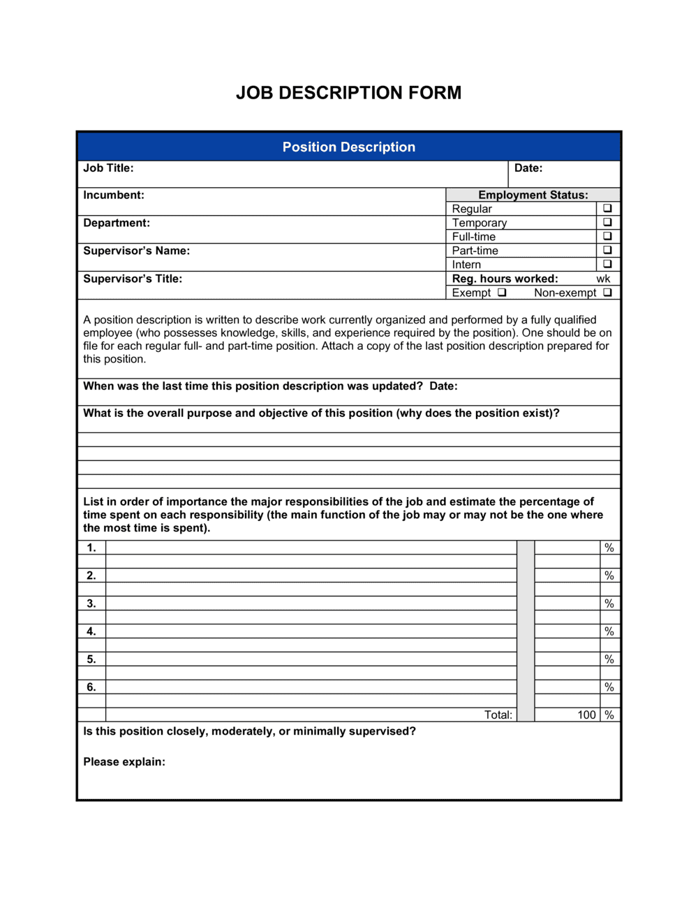 Job Description Form Template