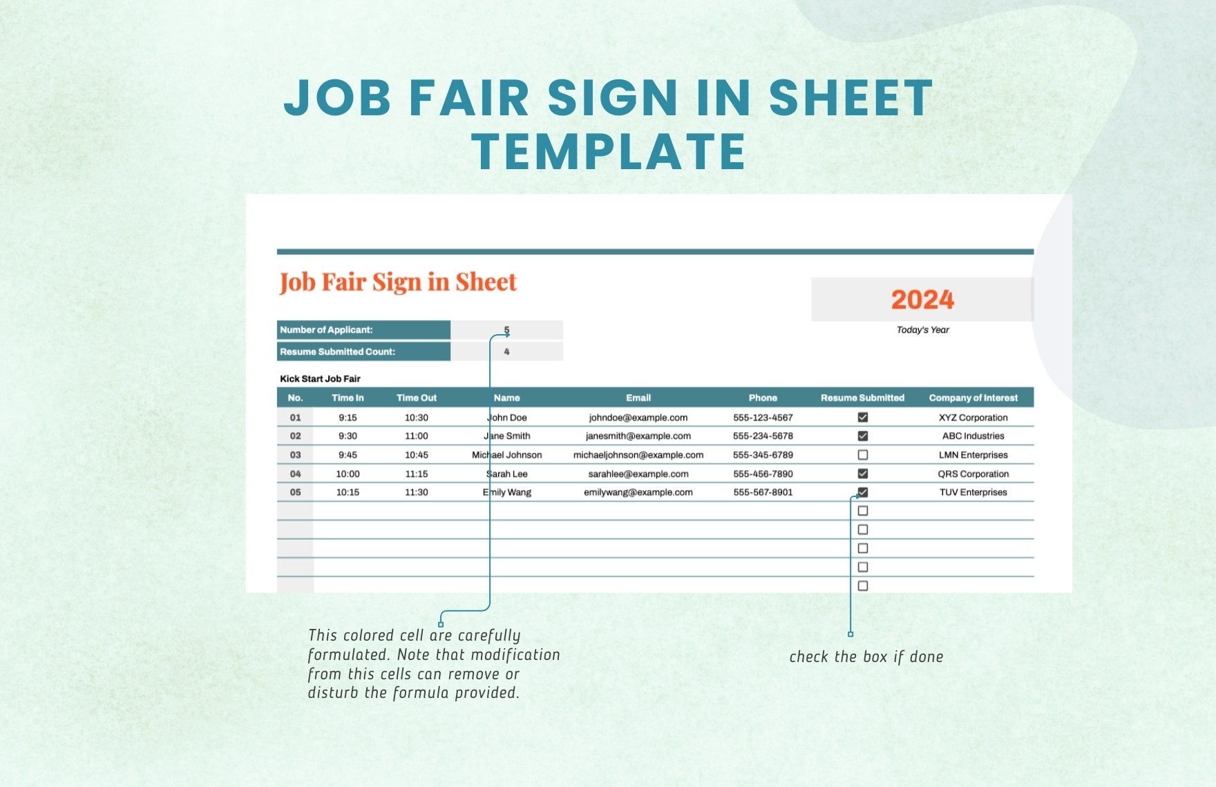 Job Fair Sign In Sheet Template In Excel Google Sheets Download Template