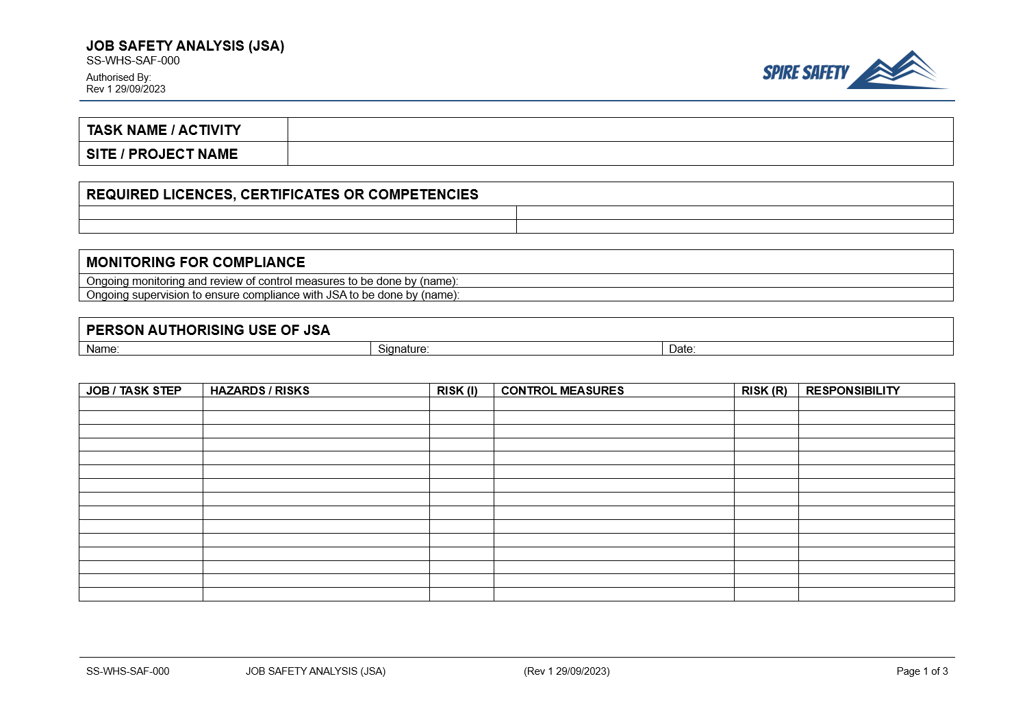 Job Safety Analysis JSA Template