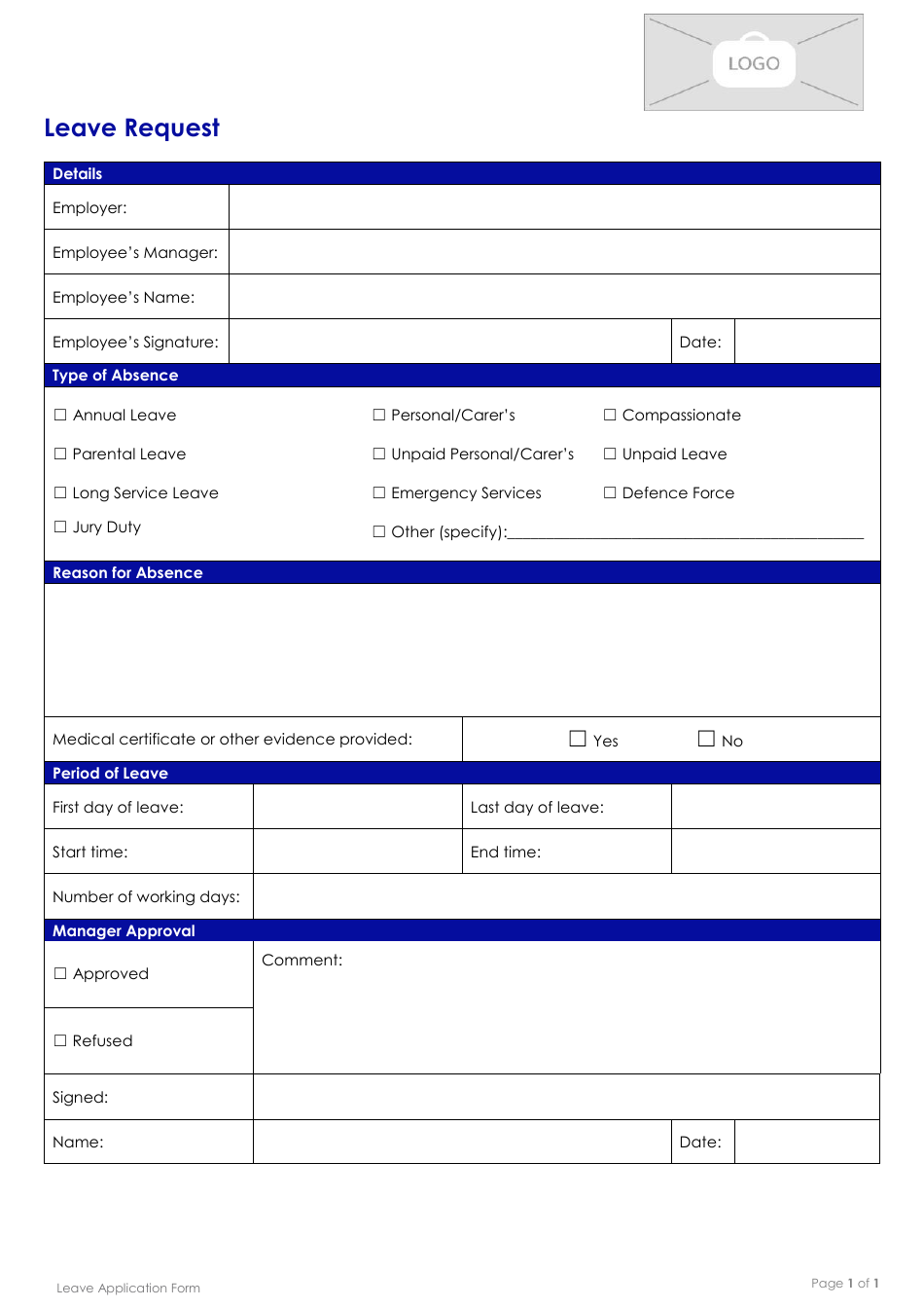 Leave Template Form
