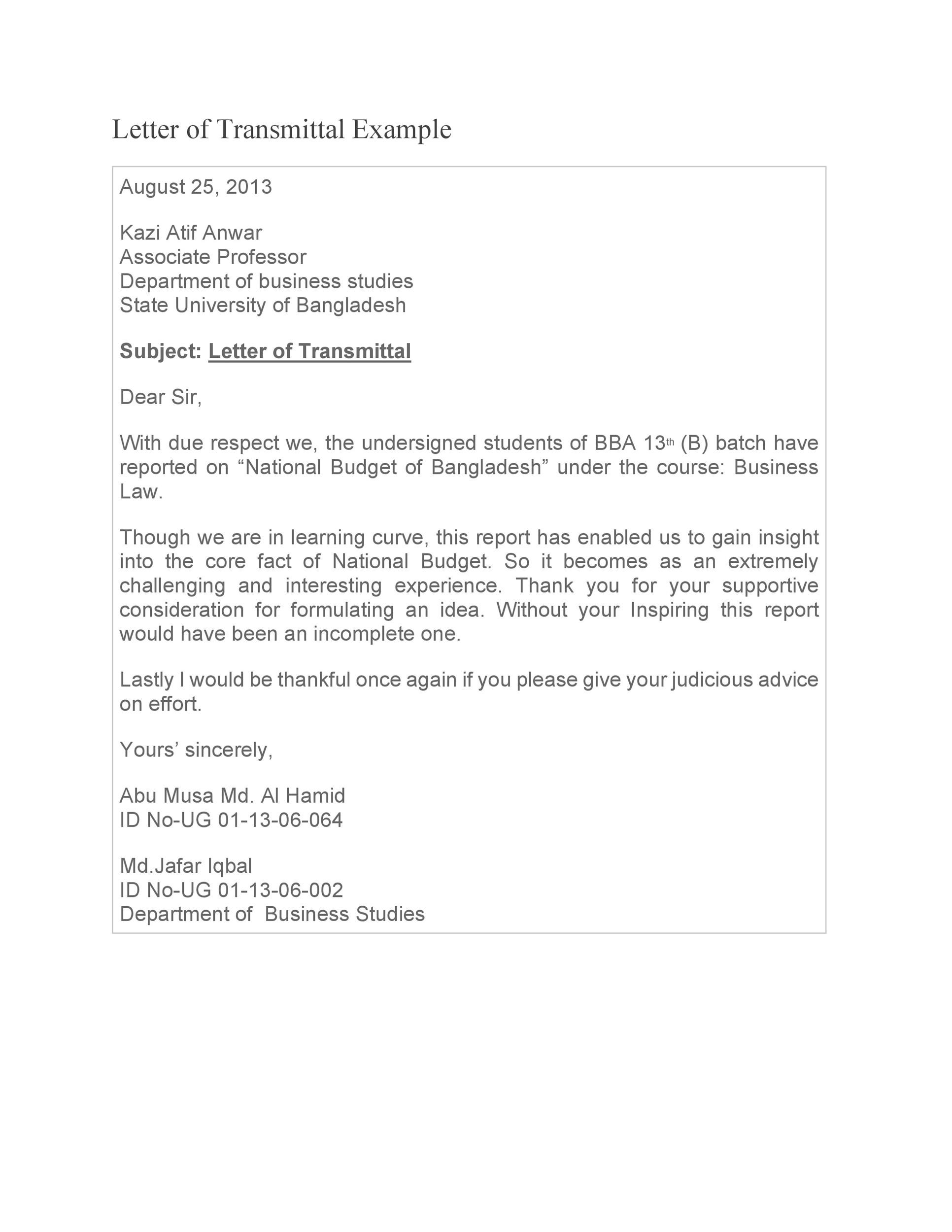 Letter Of Transmittal 40 Great Examples Templates TemplateLab
