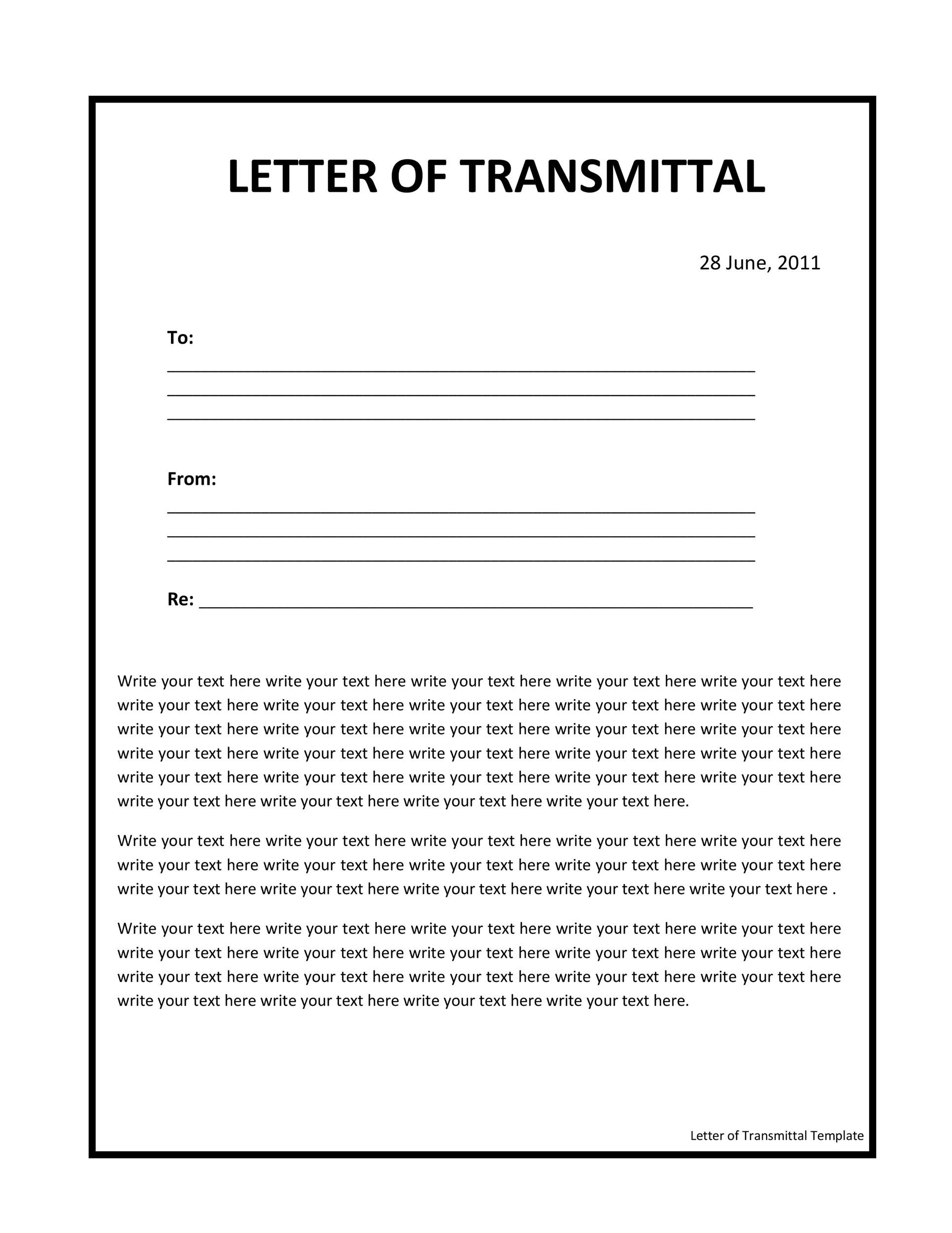 Letter Of Transmittal Form Template