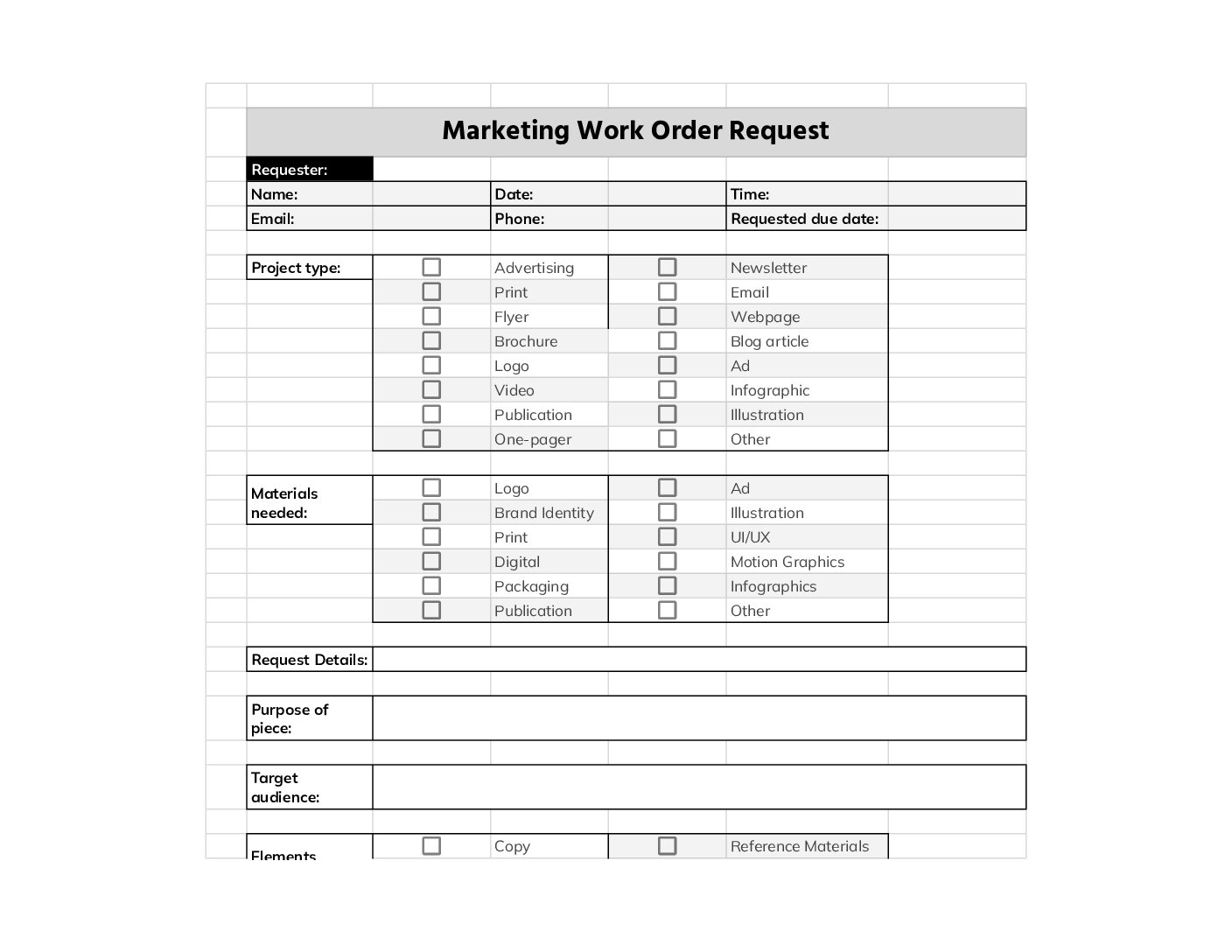 Marketing Request Form Template