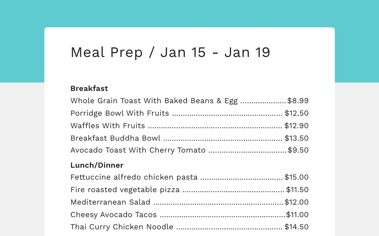 Meal Prep Order Form Template For Google Forms