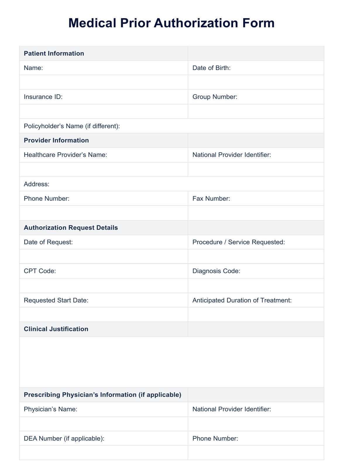 Medical Prior Authorization Form Example Free PDF Download