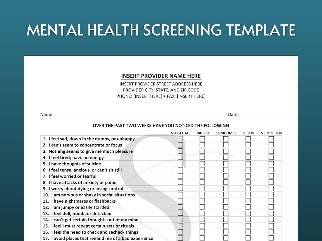 Mental Health Screening Template Therapy Office Counseling Intake Form PDF Therapy Note Template Treatment Plan Depression Questionnaire Etsy