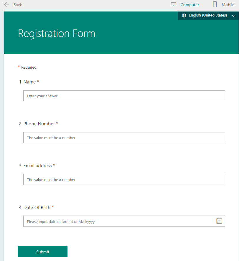 Microsoft Forms Templates