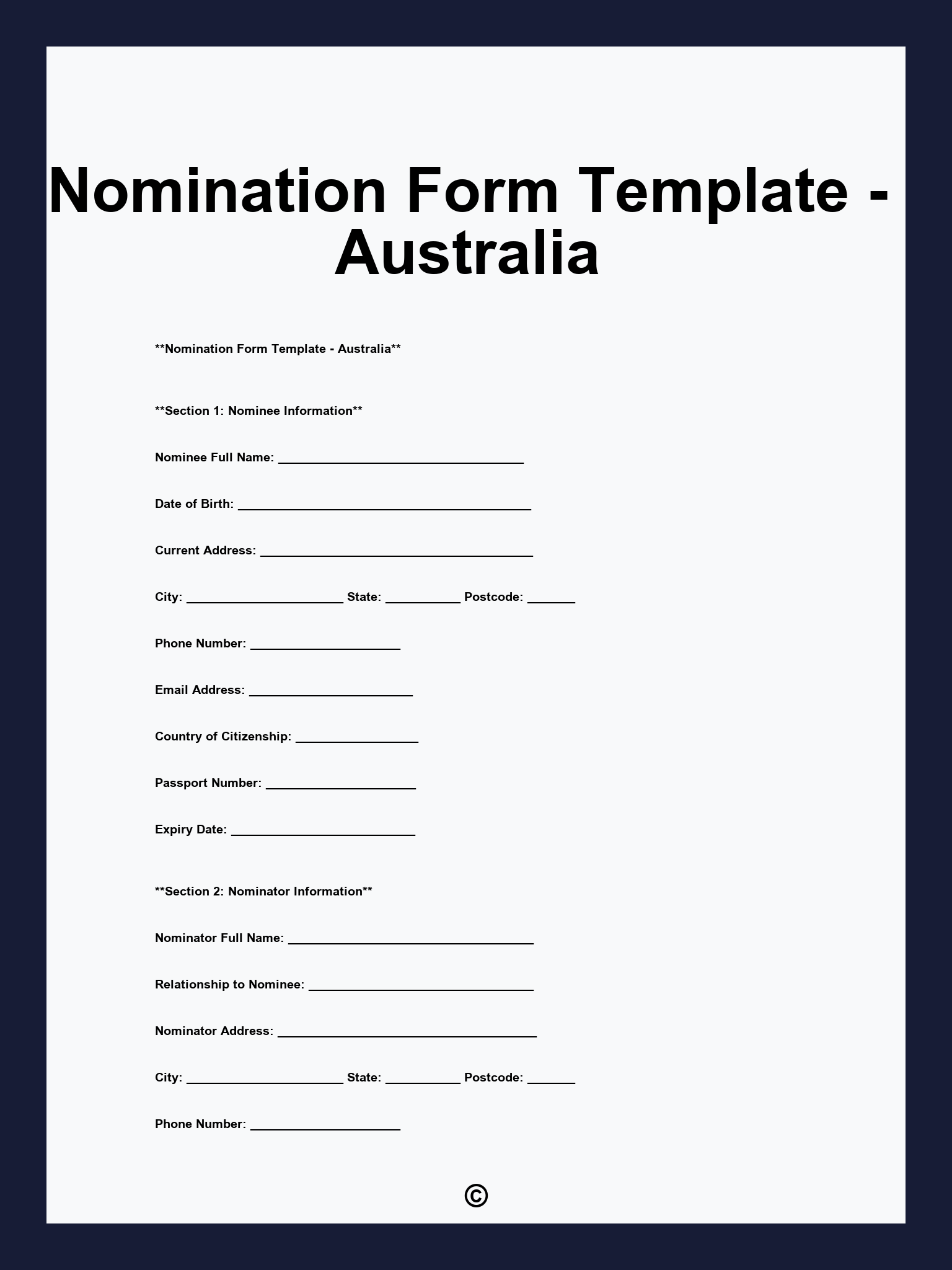 Nomination Form Template Word