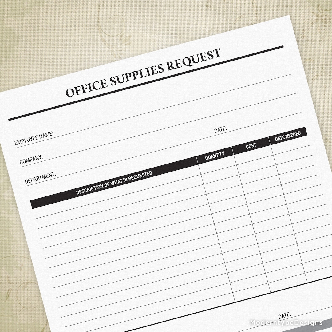 Office Supplies Request Printable Form Business Expense Office Equipment Digital File Chart Instant Download Osr004 Etsy