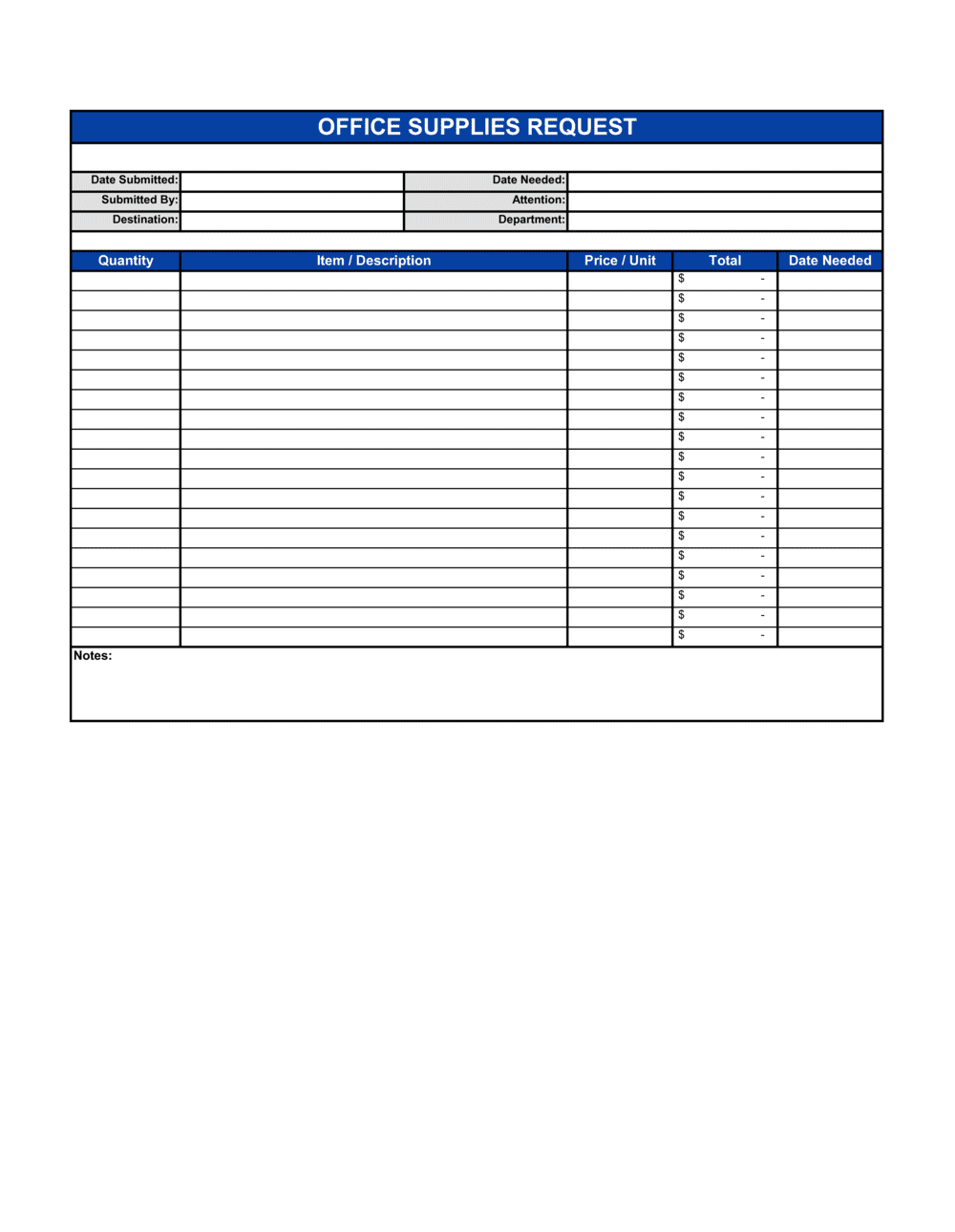 Office Supplies Request Template