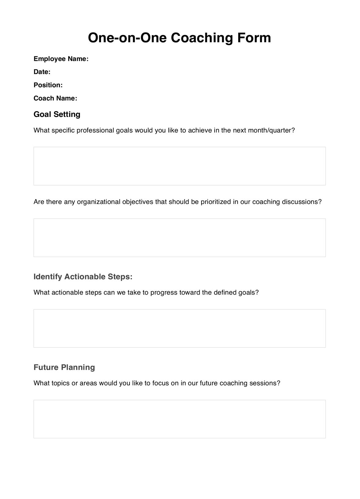 One On One Coaching Form Template Example Free PDF Download