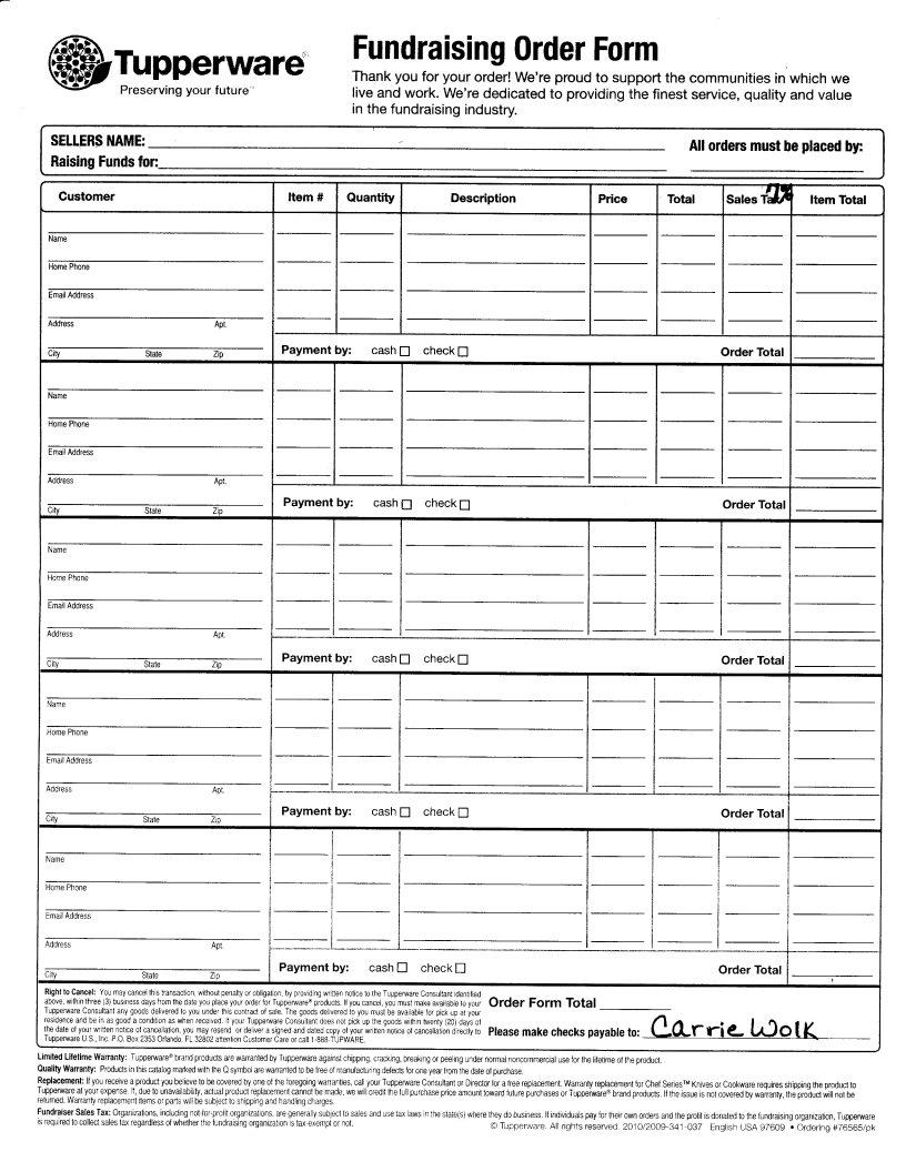 Order Tupperware Fundraising PDF Form FormsPal