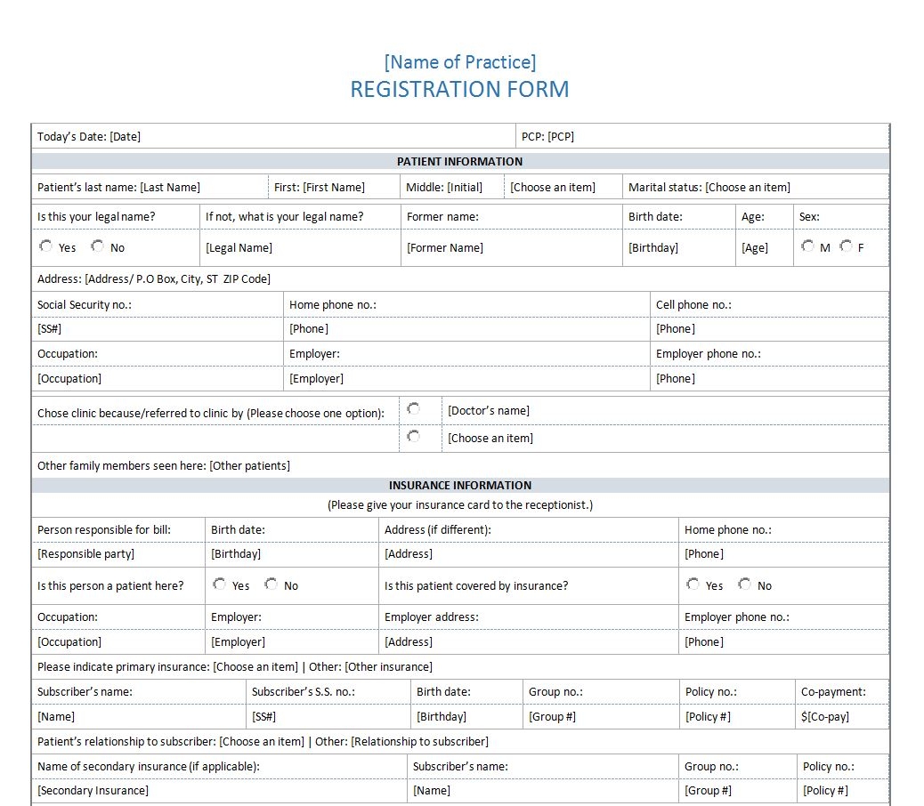 Patient Registration Form Patient History Form Template Haven