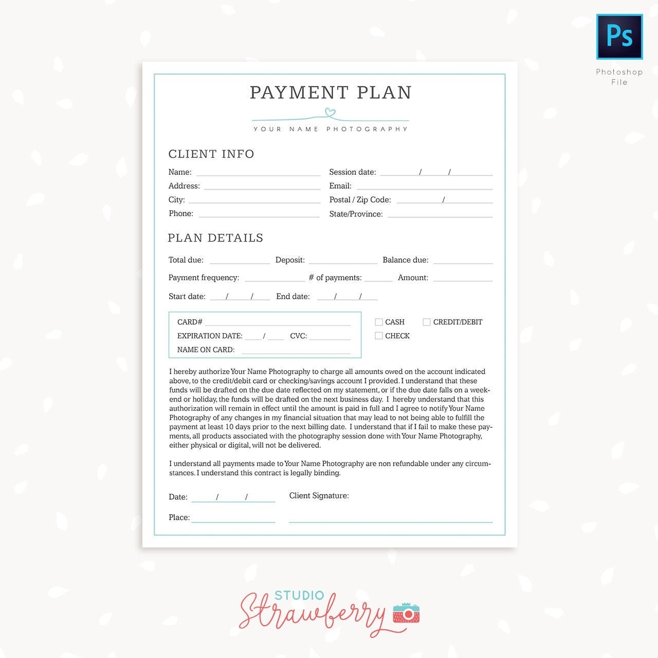 Payment Plan Templates Photography Forms Payment Plan Form For Photographer Photoshop Template For Photographers Payment Sign Up Form Etsy