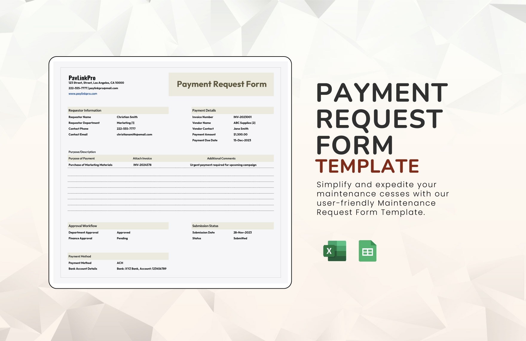 Payment Request Form Template In Excel Google Sheets Download Template 