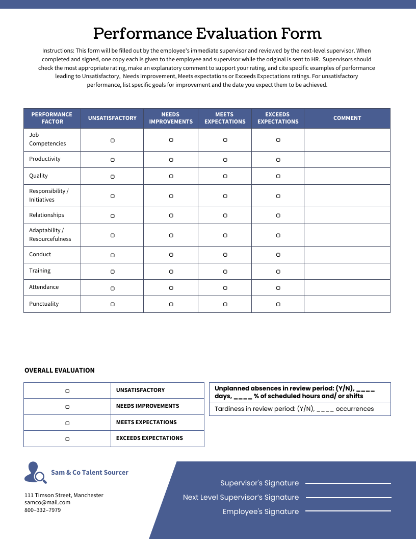 Evaluation Form Template For Employees