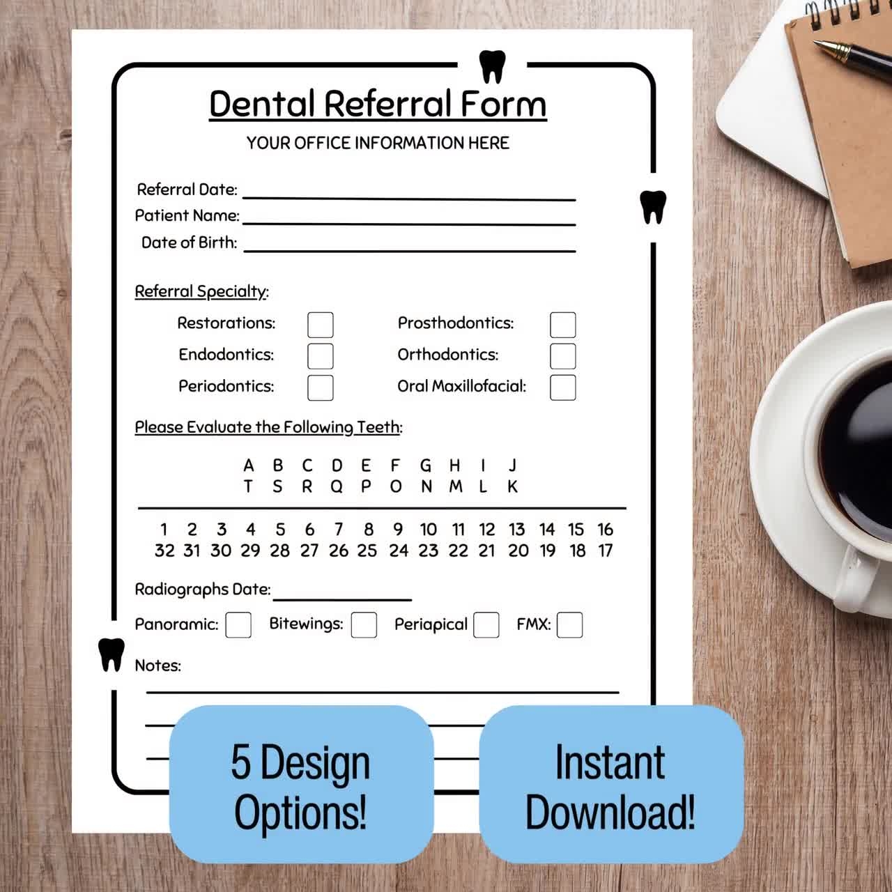 Personalized Dental Referral Form For Dental Office Form New Dentist Pediatric Dentist Orthodontist Periodontist Endodontist Printable PDF Etsy