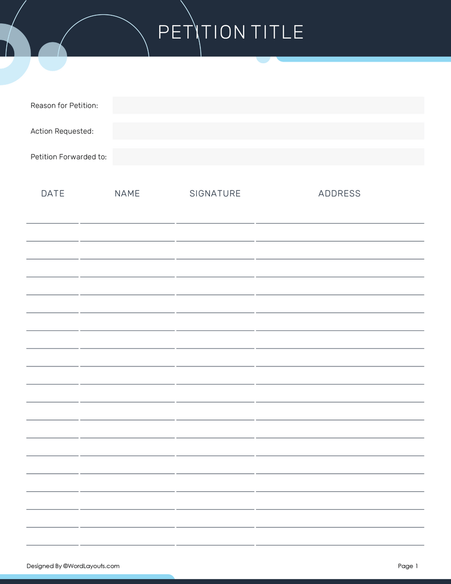 Petition Signatures Collection Form Template WordLayouts